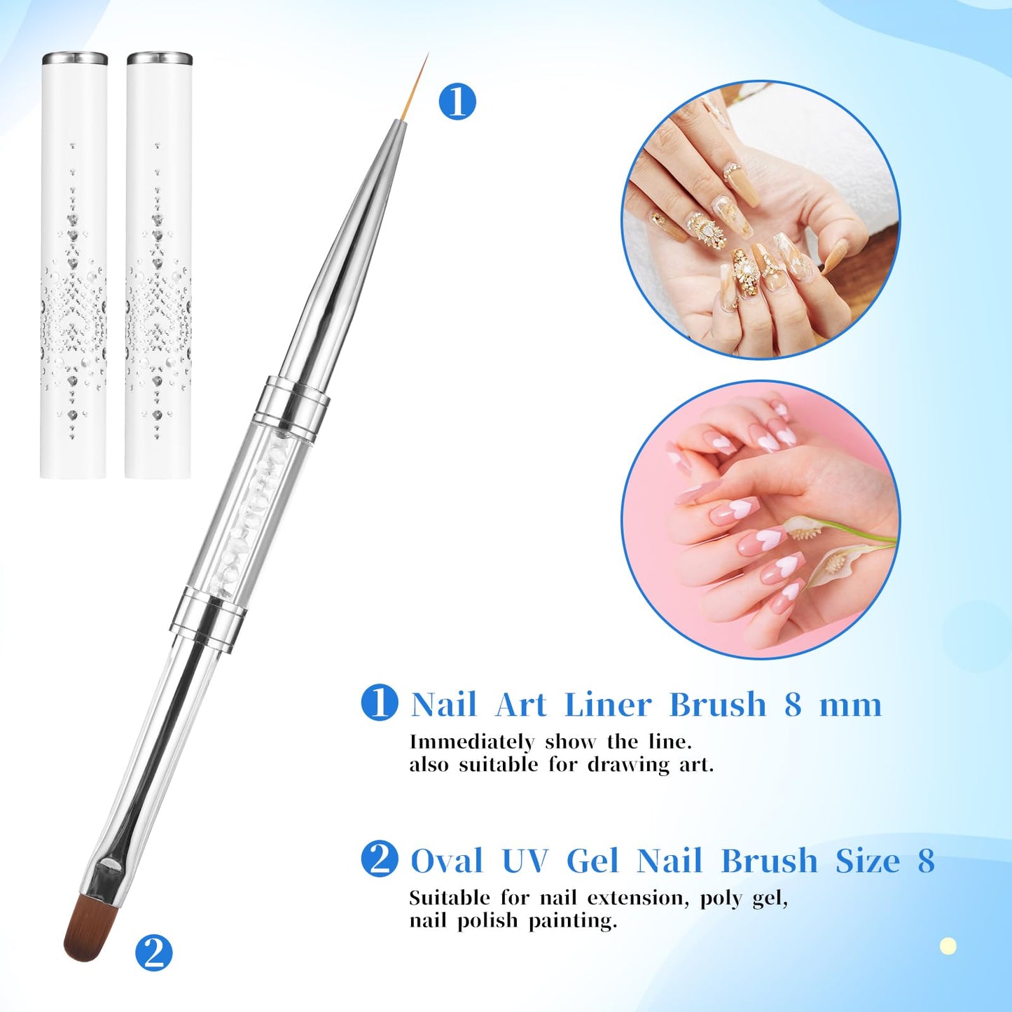 JJUNW 2 Pcs Double Ended Nail Builder Gel Brush, French Tip Brush Hard Gel for Nails, Brush Liner Brush Nails Hard Gel for Design Nails Professional Beauty and Personal Care JJUNW