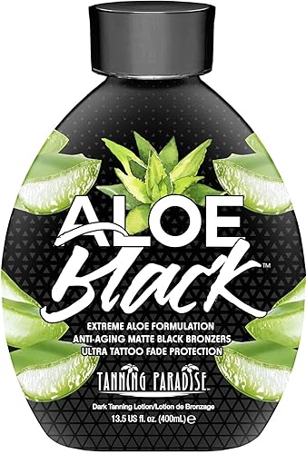 Tanning Paradise Aloe Black Lotion - Anti-Aging Matte Black Bronzer, Anti-Orange, Tattoo & Color Fade Protection, Deep Hydration, Matte Blackest Beauty & Personal Care TANNING PARADISE