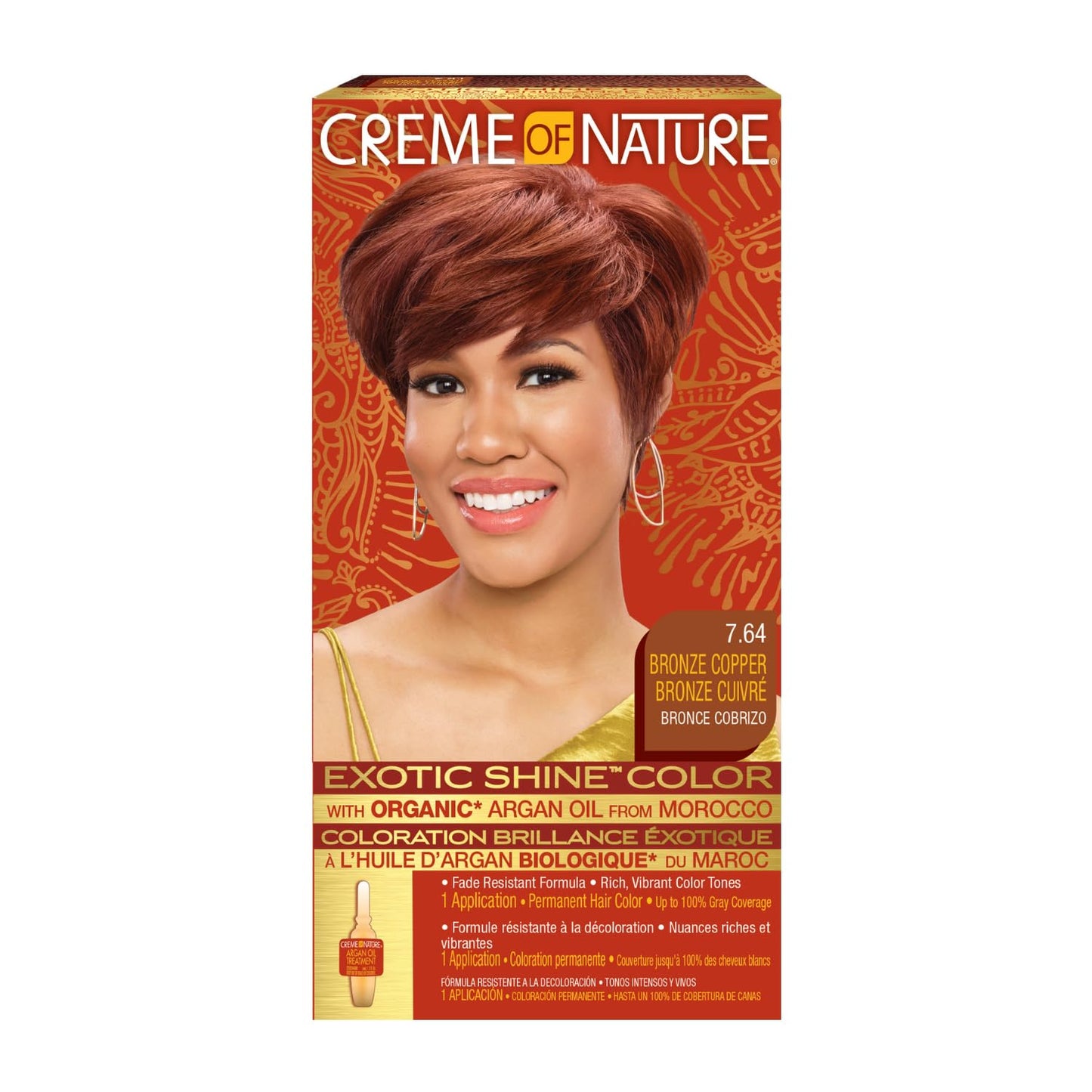 Exotic Shine Hair Color by Creme of Nature, 7.64 Bronze Copper, with Argan Oil from Morocco, 1 Application Beauty & Personal Care Creme of Nature