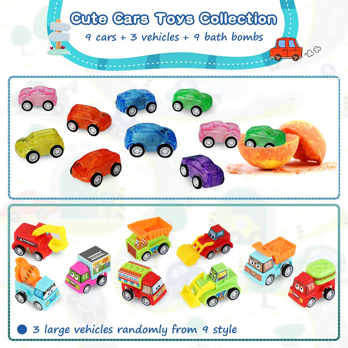 Bath Bombs for Kids with Toys Inside, 9 Pack Handmde Bath Bombs Set with Pull-Back Cars Inside, Rich Foam Color Bubble Set Boys Girls for Skin Beauty and Personal Care Excalla