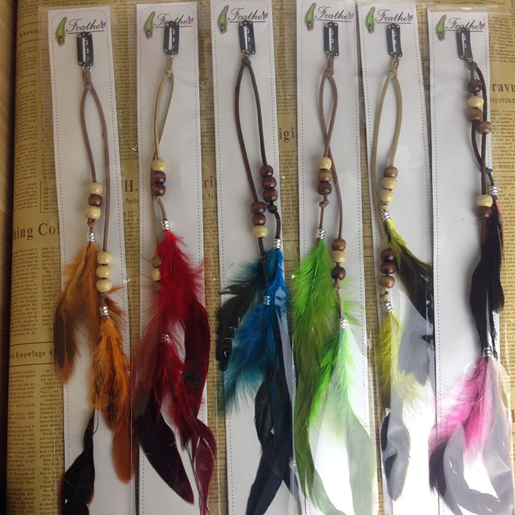 Set of 6 Handmade Boho Hippie Hair Extensions with Feather Clip Comb Hairpin Headdress DIY Accessories for Women Lady Beauty & Personal Care Fodattm