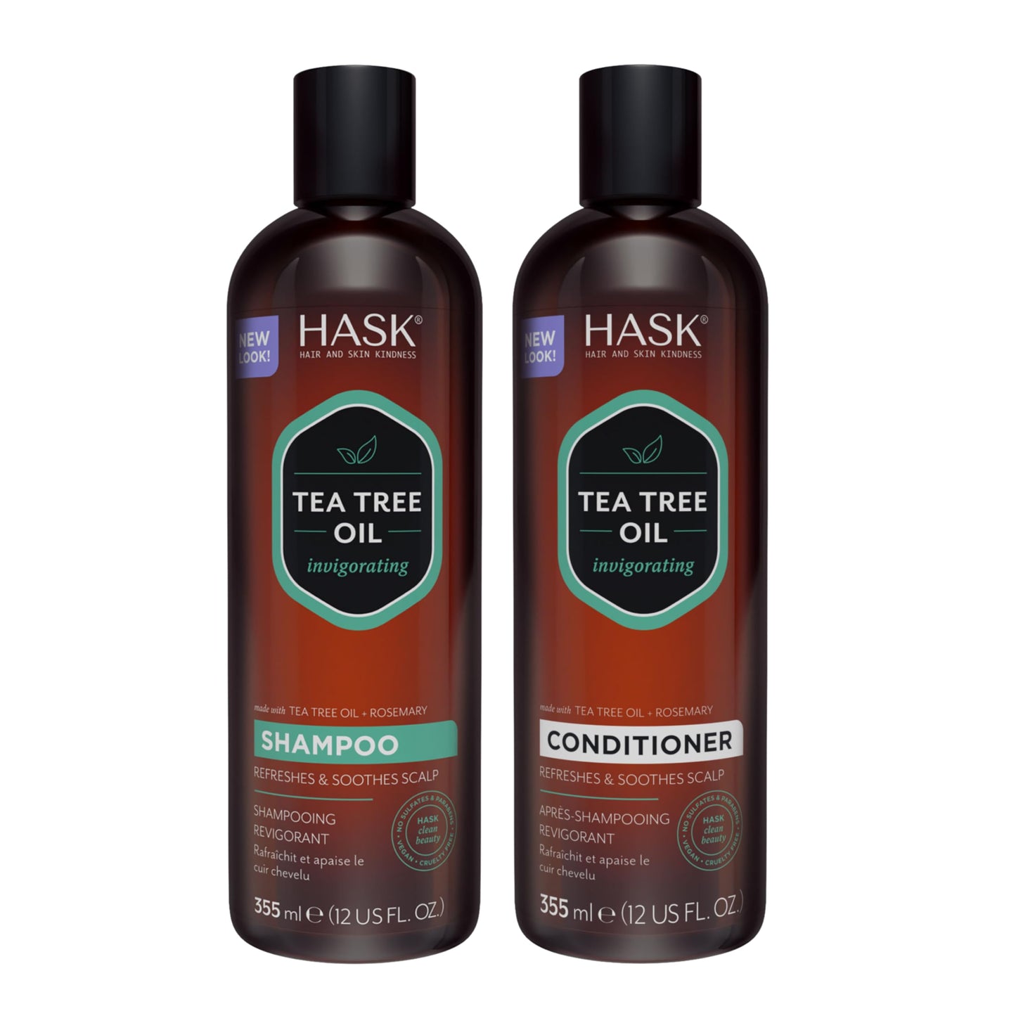 HASK Tea Tree Oil & Rosemary Invigorating Shampoo + Conditioner Set | Refreshes Scalp, Sulfate-Free, Paraben-Free, Gluten-Free, Color Safe | 12oz each Beauty & Personal Care HASK