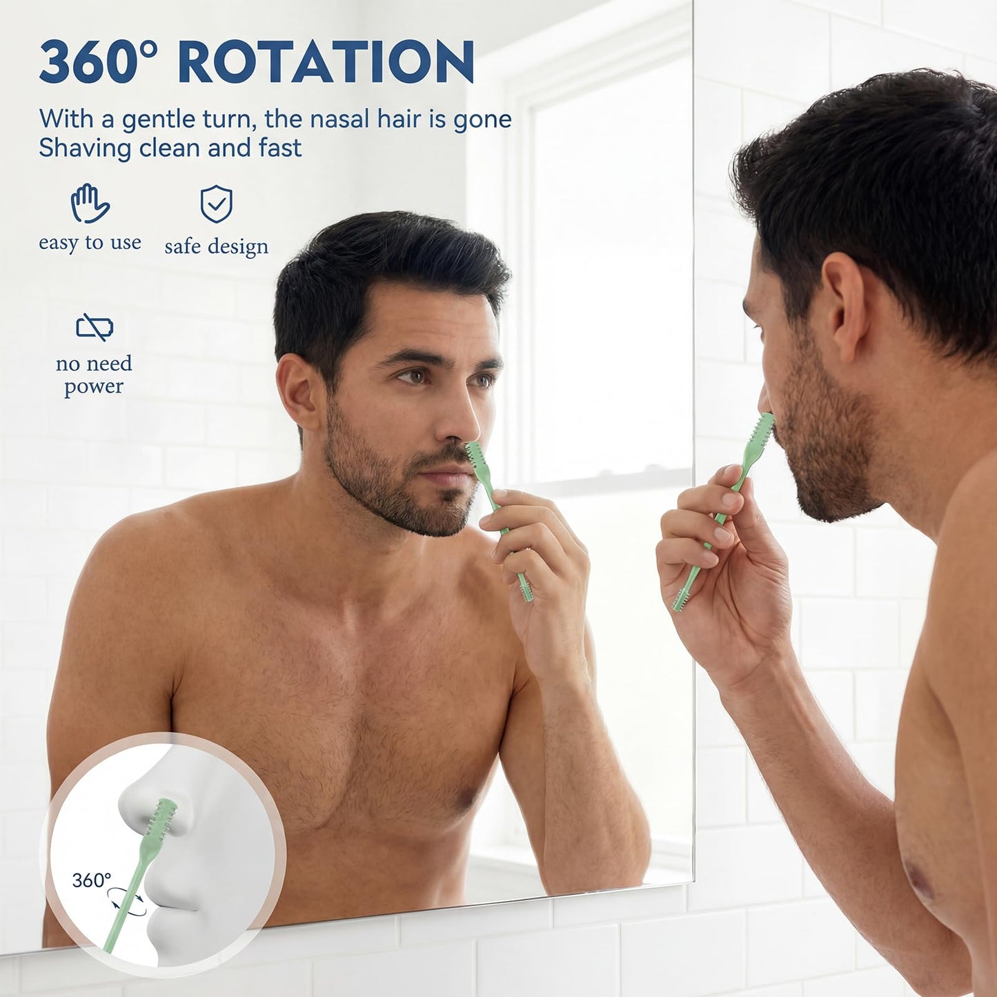 FSTGIA 4Pcs 2-in-1 Nose Hair Trimmer Nasal Hair Cutter 2025 Upgraded Double Sided + 2 Sizes Portable 360° Rotating Manual Nose Hair Remover Easy Beauty and Personal Care FSTGIA