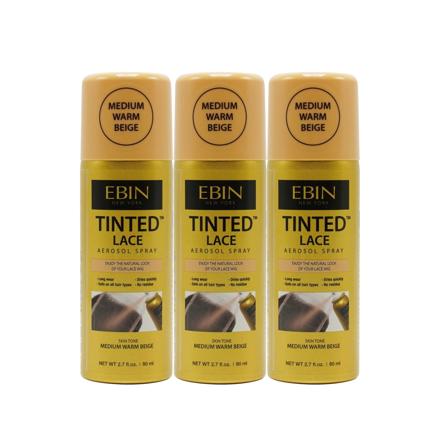 EBIN NEW YORK Tinted Lace Aerosol Spray 3pack - Medium Warm Beige 2.7 Oz/ 80 mL | Quick Dry, Water-Resistant, No Residue, Even Spray, Matching Skin Beauty & Personal Care EBIN NEW YORK