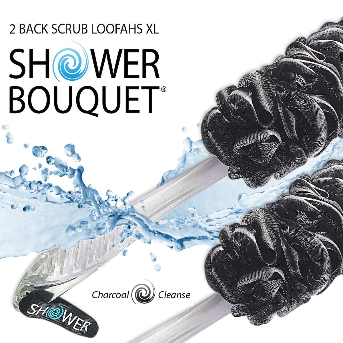 SHOWER BOUQUET Loofah-Charcoal Back-Scrubber 2-Pack // Long-Handle Bath-Sponge Brush/Extra Large Soft Mesh Loofa-Lufa-Loufa for Men & Women Beauty & Personal Care Shower Bouquet