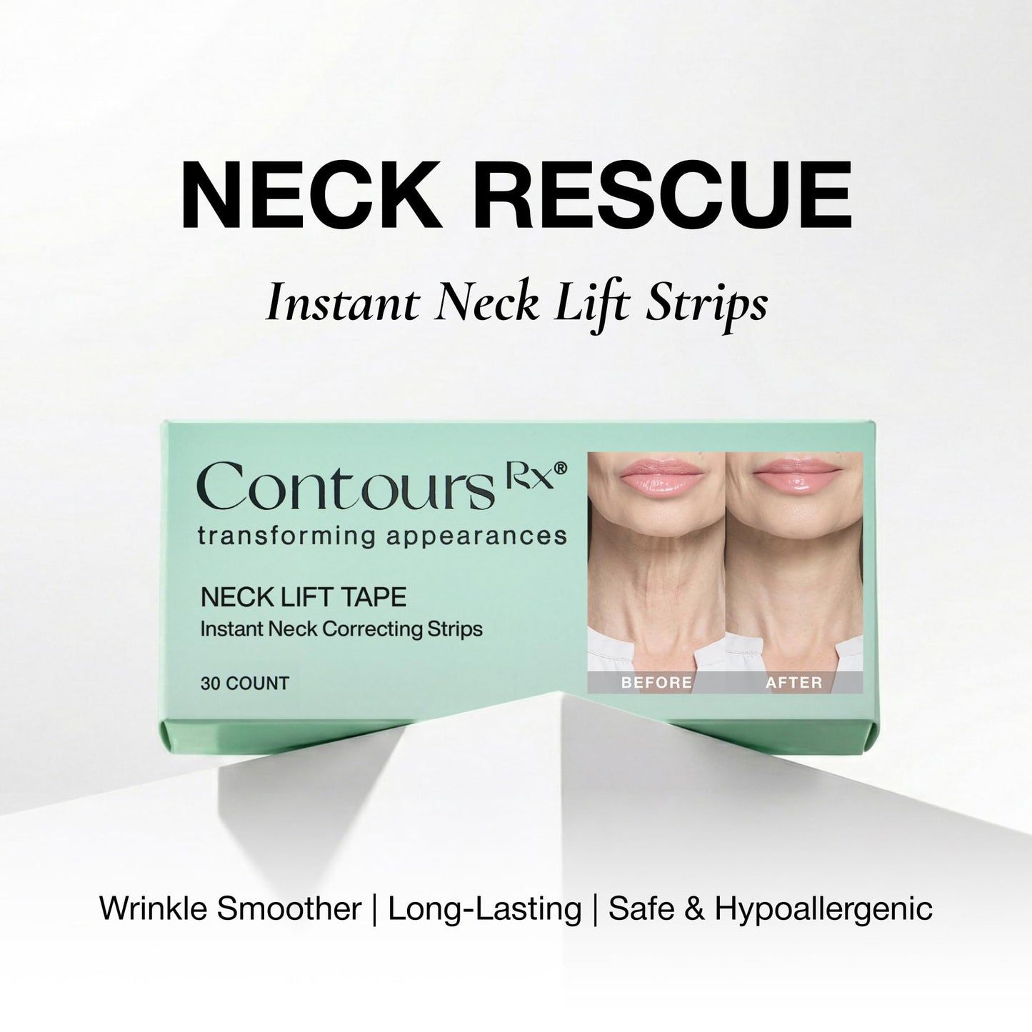 Contours Rx Neck Tightening Tape (30 Count) - Moisturizing Invisible Neck & Décolleté Strips - Instantly Smoothens & Tightens Neckline - Cosmetic Tape Beauty & Personal Care Contours Rx