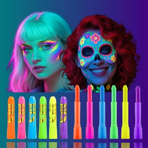 Glow In The Dark Body Paint, 6 PCS Glow In The Dark Under Uv Black Light Sticks Makeup Neon Face Painting Kits For Adult Halloween Festival Accessory Beauty & Personal Care YLOGUY
