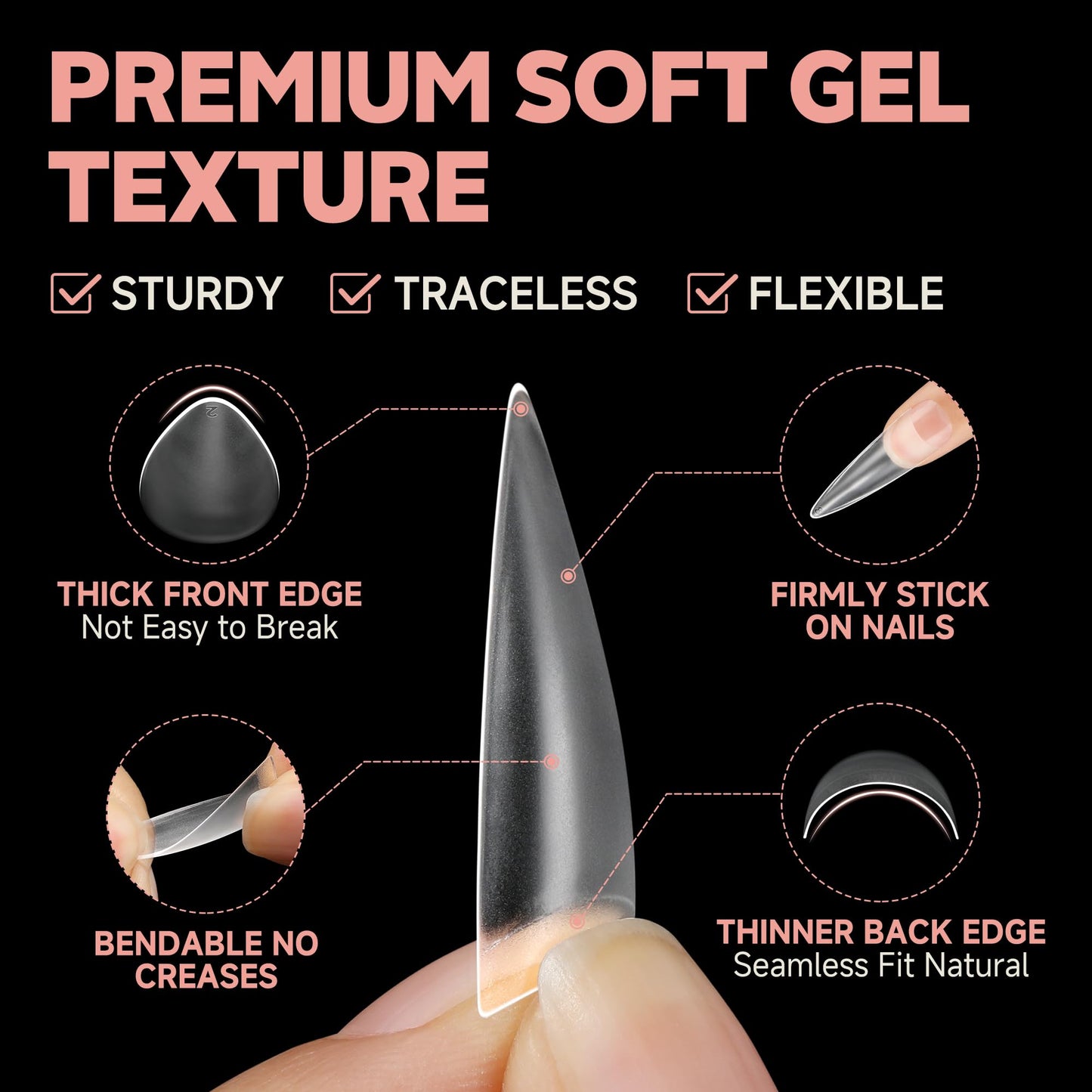 UNA GELLA Stiletto Gel Nail Tips 504pcs Long Stiletto Almond Clear Curved Nails Tips Half Cover False Fake Nails for DIY Press On Nails Extension Art Beauty and Personal Care UNA GELLA