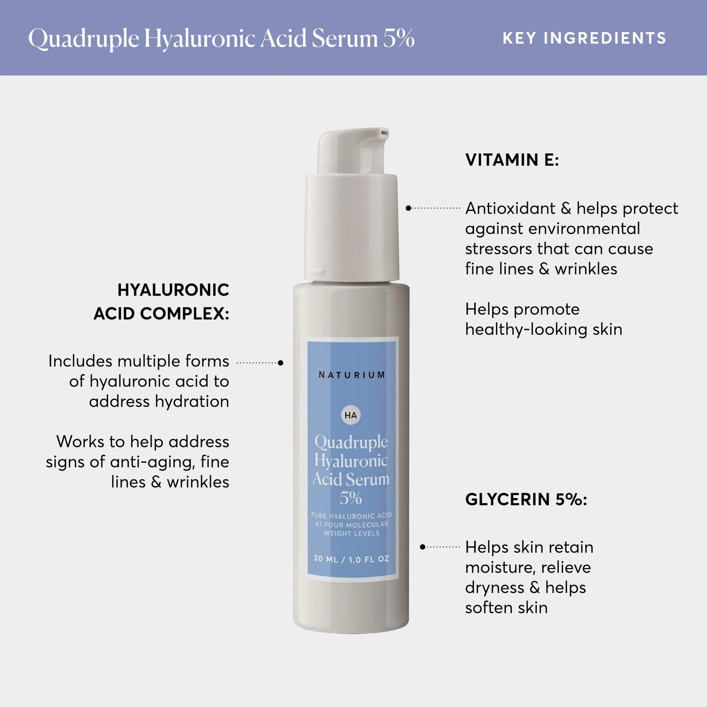 Naturium Quadruple Hyaluronic Acid Serum 5%, Hydrating & Plumping Face Serum, Anti-Aging & Moisturizing Skin Care, Fragrance-Free, 1 oz Beauty & Personal Care Naturium