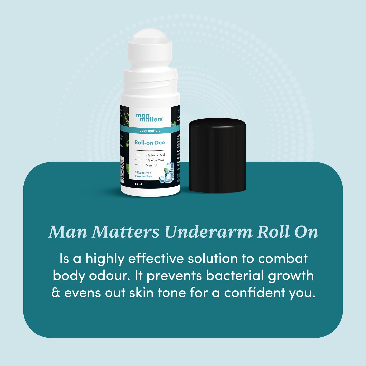 Man Matters Underarm Deodrant Roll-On 50 Ml - Long Lasting Cooling Freshness, Removes Bad Odour, Brightens Underarms - 4% Lactic Acid, 1% Aloe Vera Beauty and Personal Care Man Matters