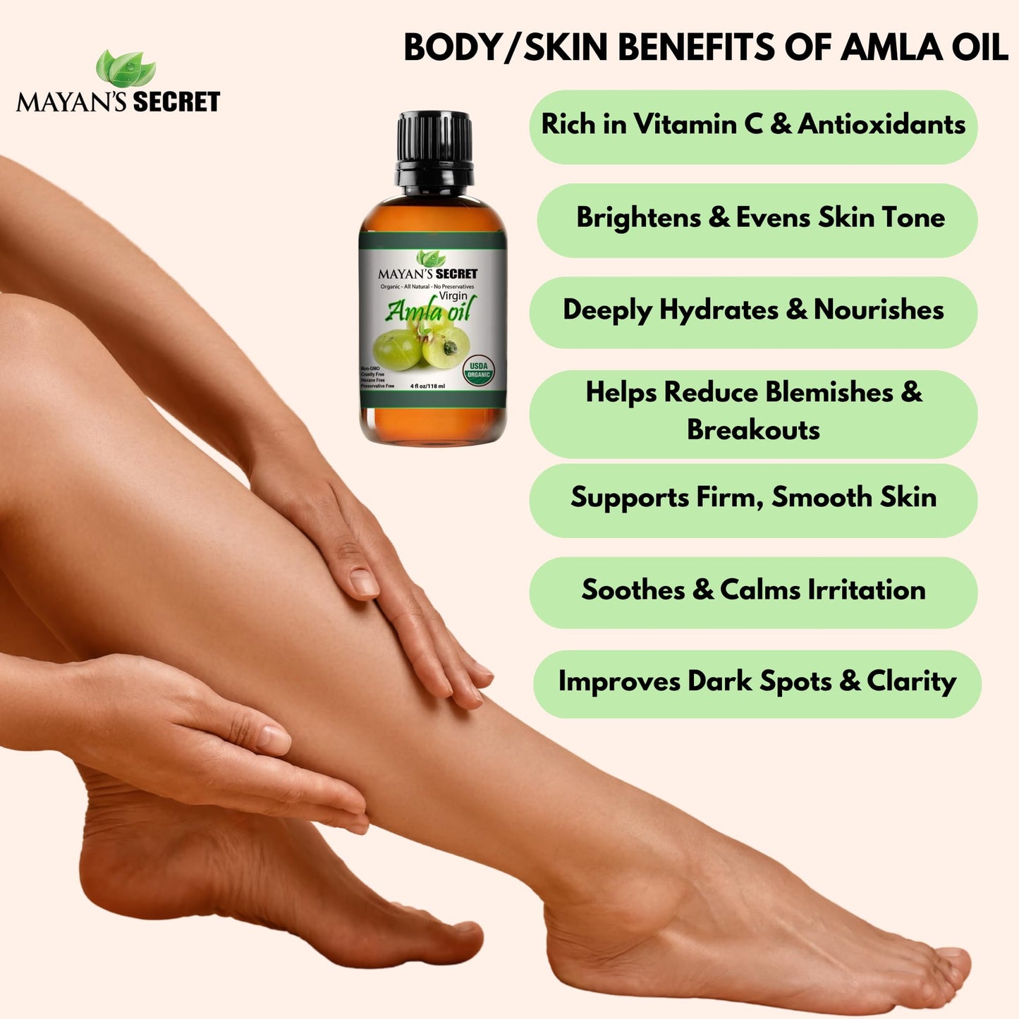 Mayan's Secret - 4oz Pure Amla Oil for Hair Growth Cold Pressed Virgin Organic USDA Certified Beauty & Personal Care Mayan's Secret