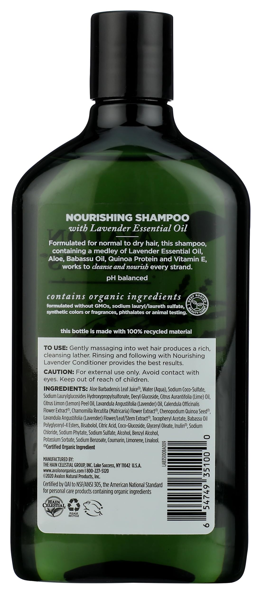 Avalon Organic Botanicals Shampoo, Nourishing Lavender, 11 Fl Oz