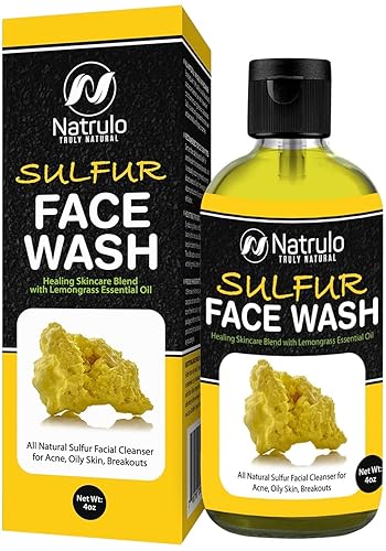 Sulfur Face Wash for Acne - All Natural Sulfur Facial Cleanser for Oily Skin, Breakouts - Healing Skincare Blend with Lemongrass Essential Oil - 4oz Beauty & Personal Care Natrulo