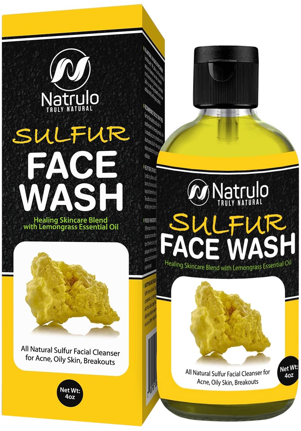 Sulfur Face Wash for Acne - All Natural Sulfur Facial Cleanser for Oily Skin, Breakouts - Healing Skincare Blend with Lemongrass Essential Oil - 4oz Beauty & Personal Care Natrulo