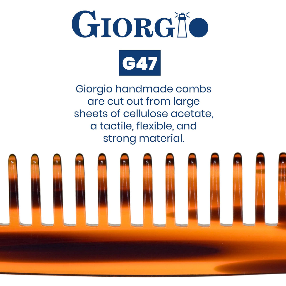 Giorgio G47 Wide Tooth Detangling Hair Comb for Thick Curly Wavy Hair. Long Detangler Comb For Wet and Dry Hair. Handmade, Extra Wide Tooth Comb