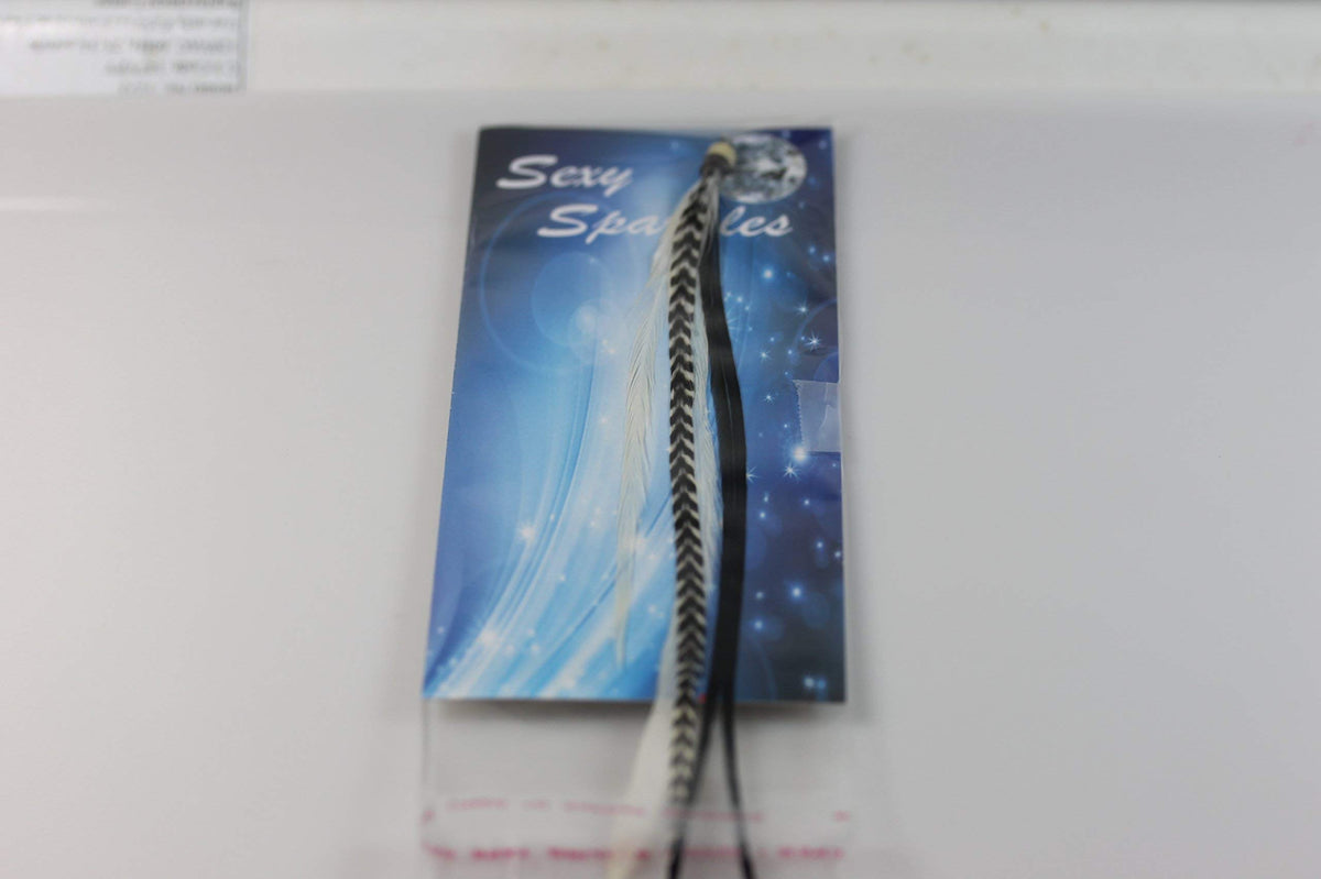 Zebrz Feather Hair Extension 4"-7" in Length with 5 Salon Quality Feathers for Hair Extension with Black & White American Rooster Feathers