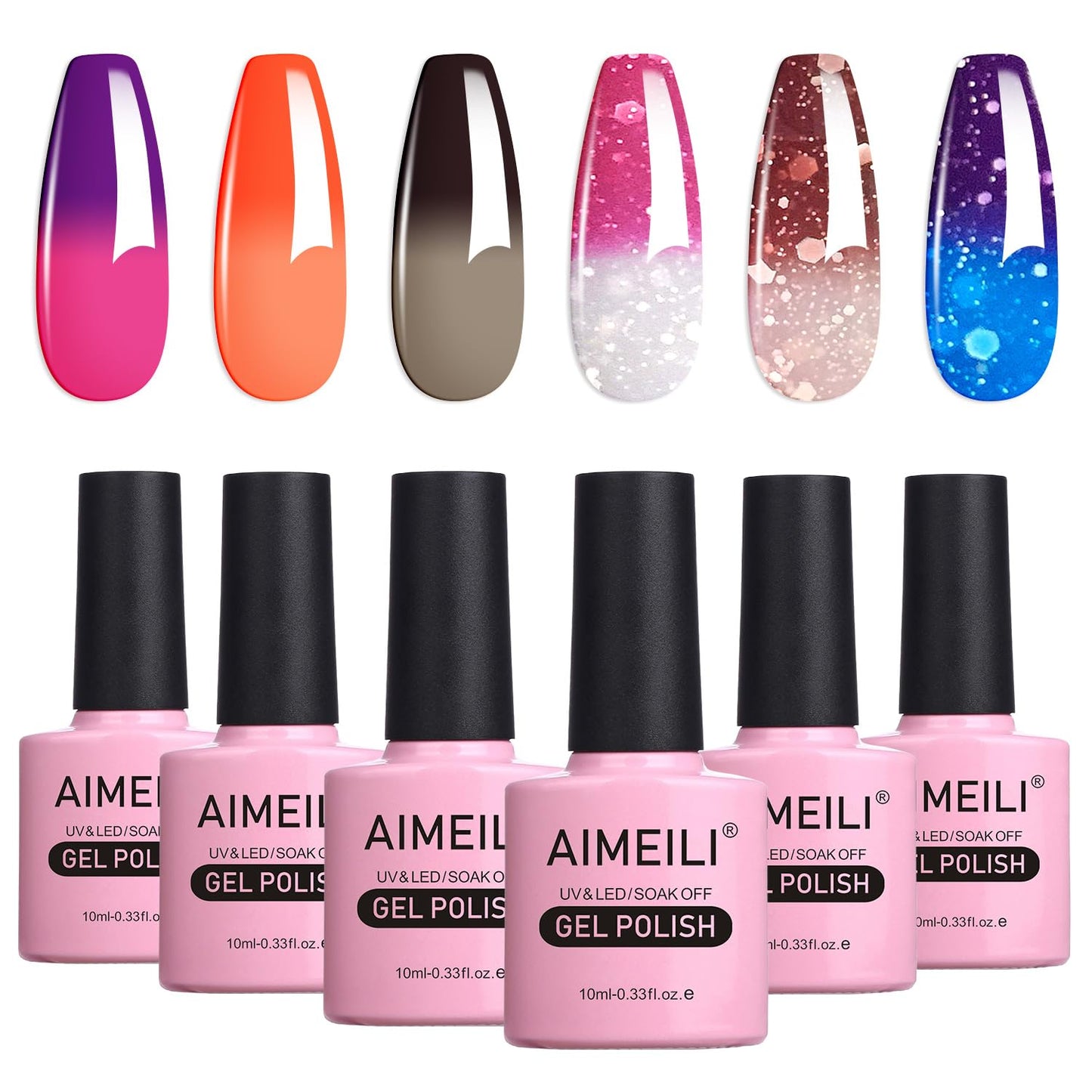 AIMEILI Temperature Color Mood Changing Gel Nail Polish, Hema Free, Cruelty Free, Vegan, Chameleon Gel Set Of 6pcs X 10ml- Kit Set 13 Beauty & Personal Care AIMEILI