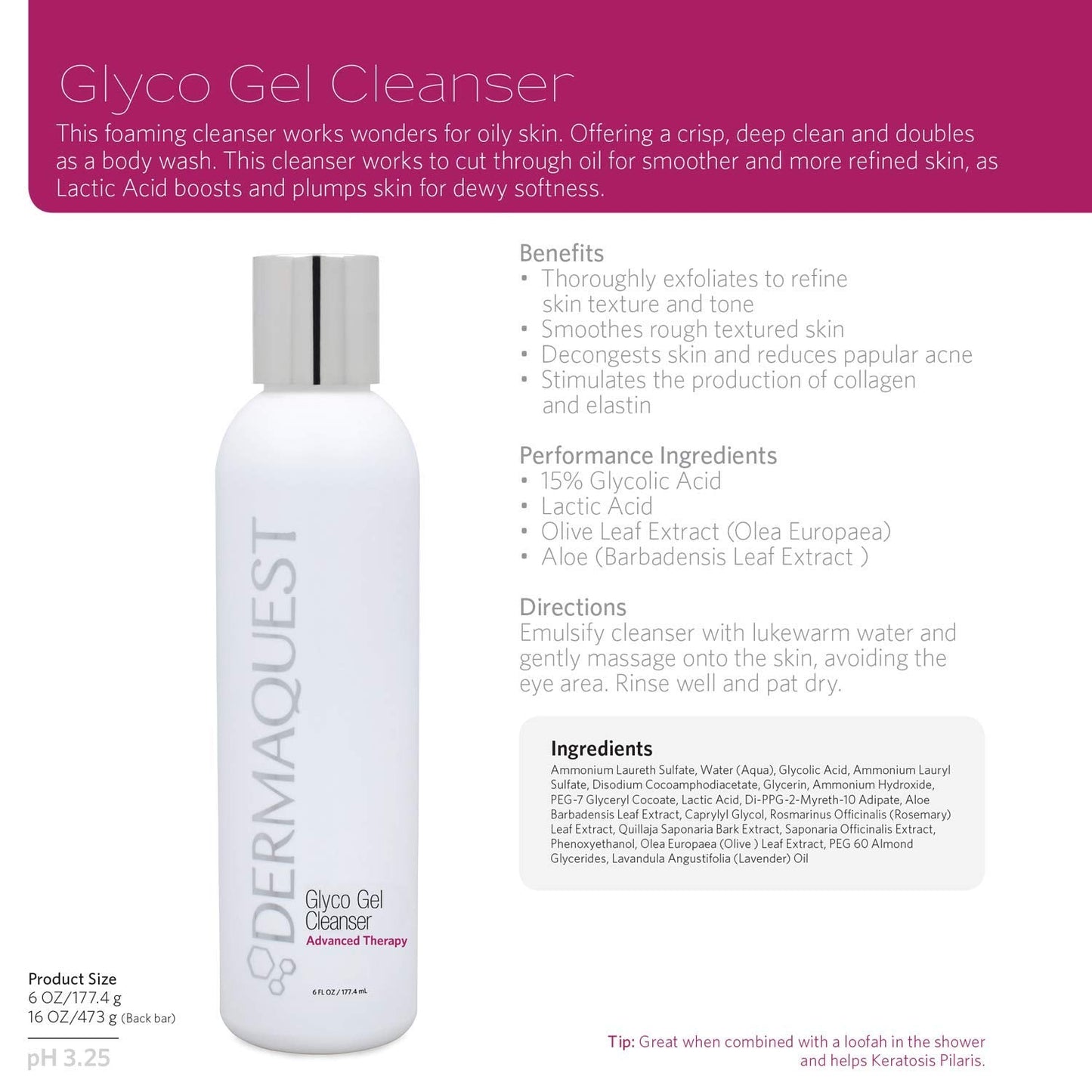 DermaQuest Advanced Therapy Foaming Glyco Gel Based Cleanser with 15% Glycolic Acid & Lactic Acid - Deep Cleansing Daily Face Wash for Oily Skin Beauty & Personal Care DermaQuest