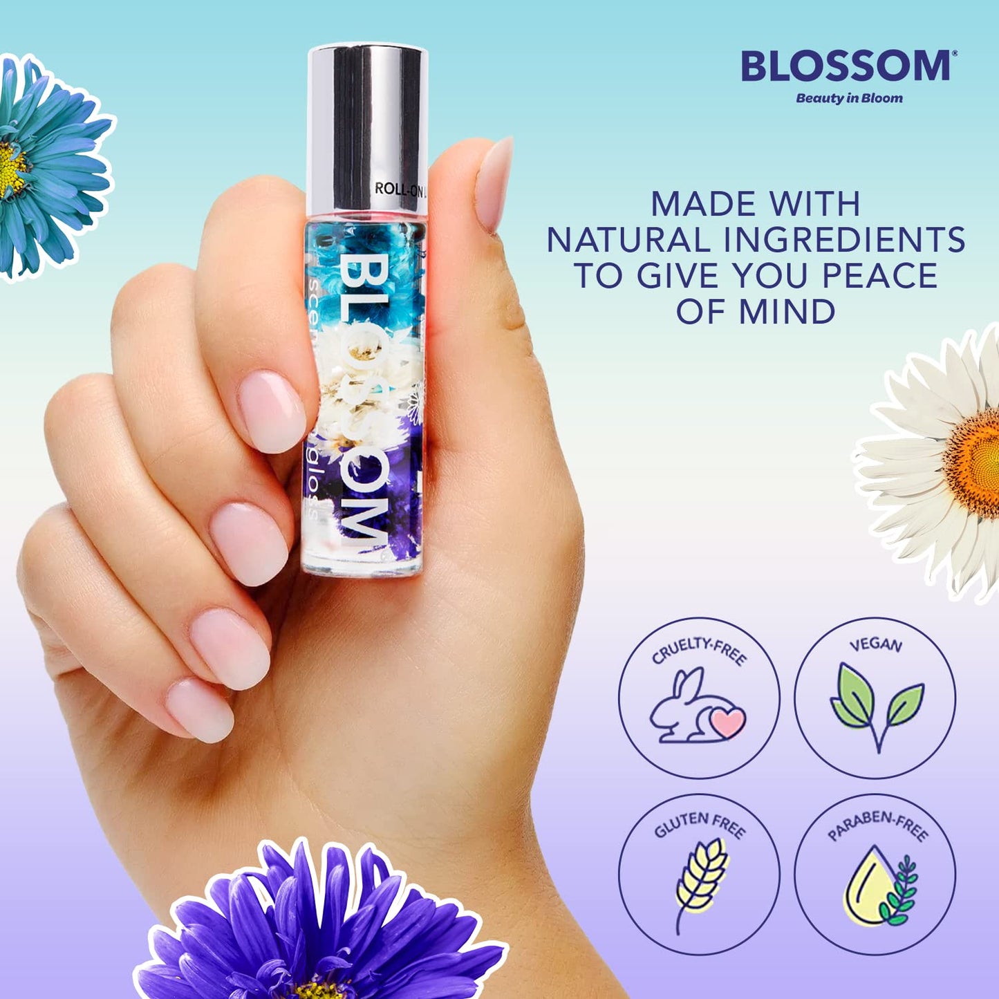 Blossom Roll on Lip Gloss, Scented Clear High Shine Moisturizing Lip Oil, Non Sticky, Infused with Real Flowers, Made in USA, 0.2oz, Raspberry Beauty & Personal Care Blossom