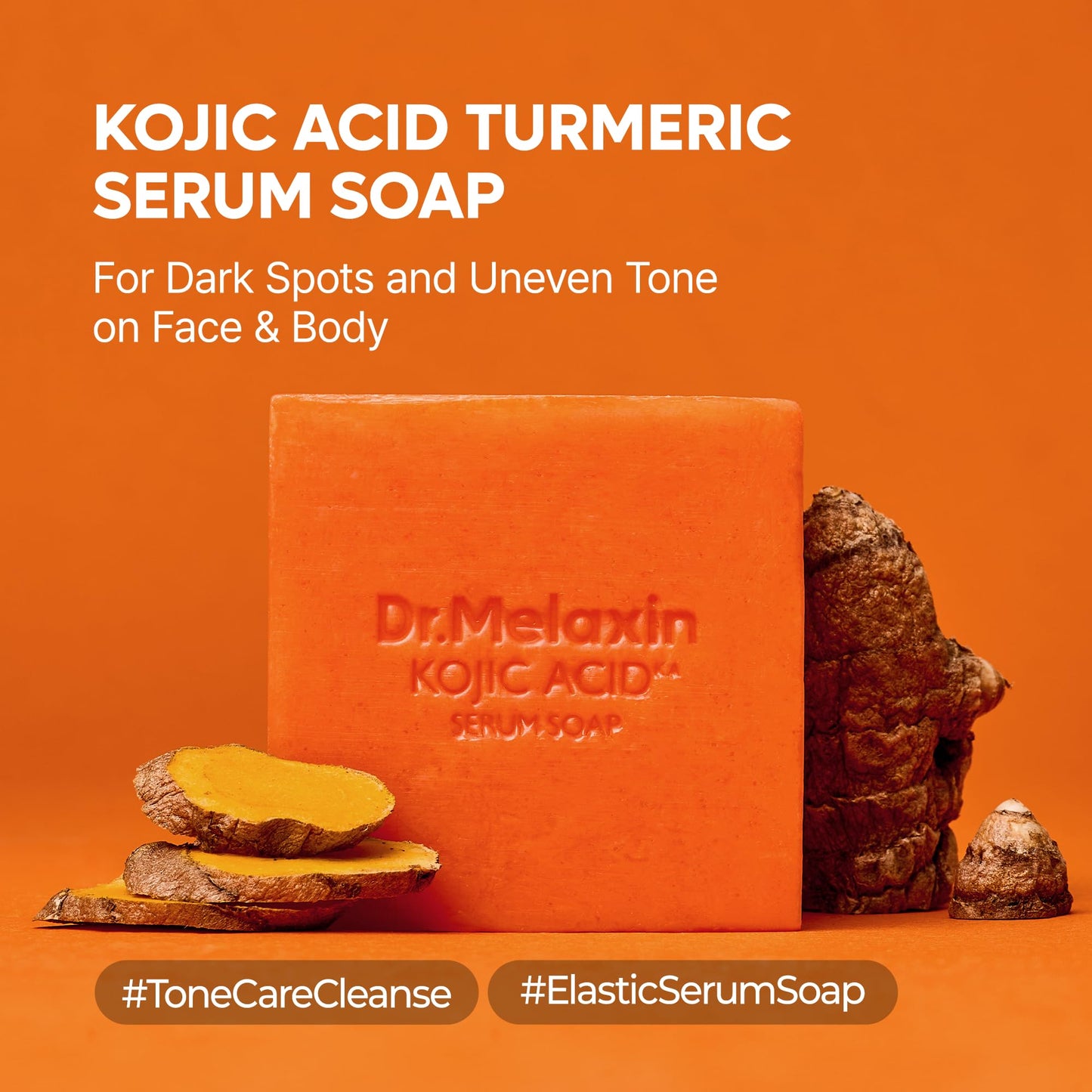 Dr.Melaxin Kojic Acid Turmeric Serum Soap with Niacinamide, Tone Care Cleansing Bar for Uneven Skin Tone & Dark Spots, 3 Botanical Oils for Deep Beauty and Personal Care Dr.Melaxin