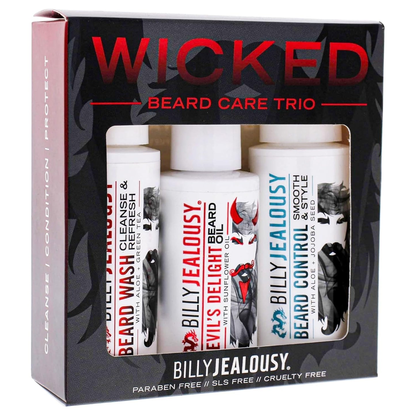 Billy Jealousy Wicked Beard Trio Kit with Beard Wash, Leave-In Conditioner and Devil’s Delight Oil to Cleanse, Nourish, Soften & Strengthen your Beauty and Personal Care Billy Jealousy