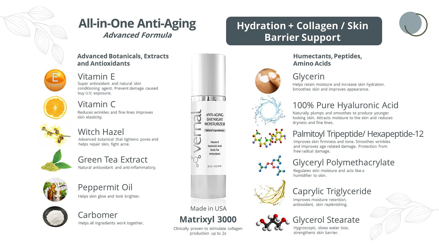 Vernal All-in-One Anti Aging Moisturizer Infused Wrinkle Smoothing Cream | Get Smoother, Firmer Luminous Looking Skin Without Injections or Fillers Beauty & Personal Care Vernal