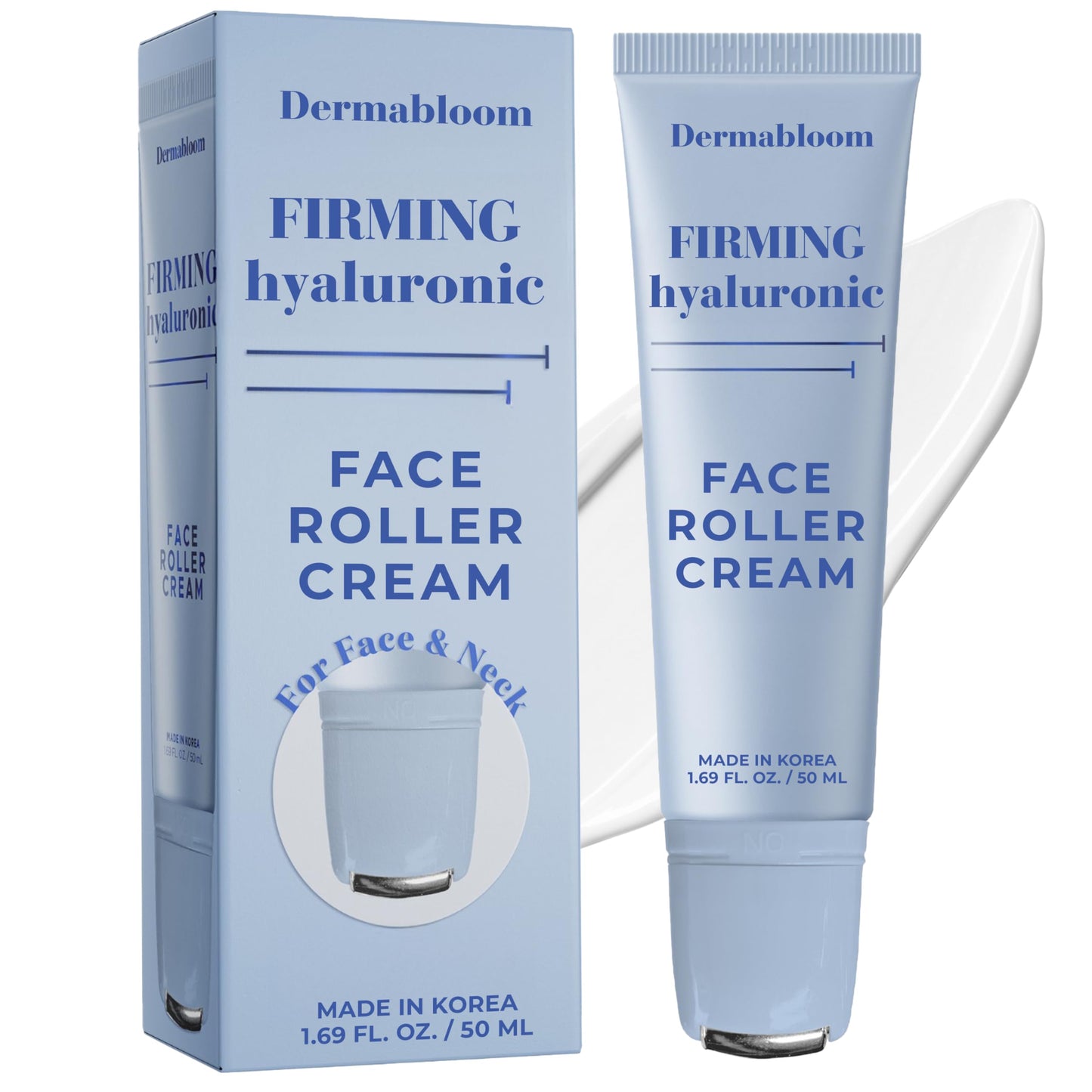 Dermabloom Hyaluronic Acid Face Roller Cream - Hydrates, Plumps, Firms, Depuffs - Dermatologist Tested, Anti-Aging, Korean Skin Care - Vegan, Clean Beauty & Personal Care Dermabloom