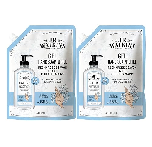 J.R. Watkins Gel Hand Soap Refill Pouch, Scented Liquid Hand Wash for Bathroom or Kitchen, USA Made and Cruelty Free, 34 fl oz, Ocean Breeze, 2 Pack Beauty & Personal Care J.R. Watkins