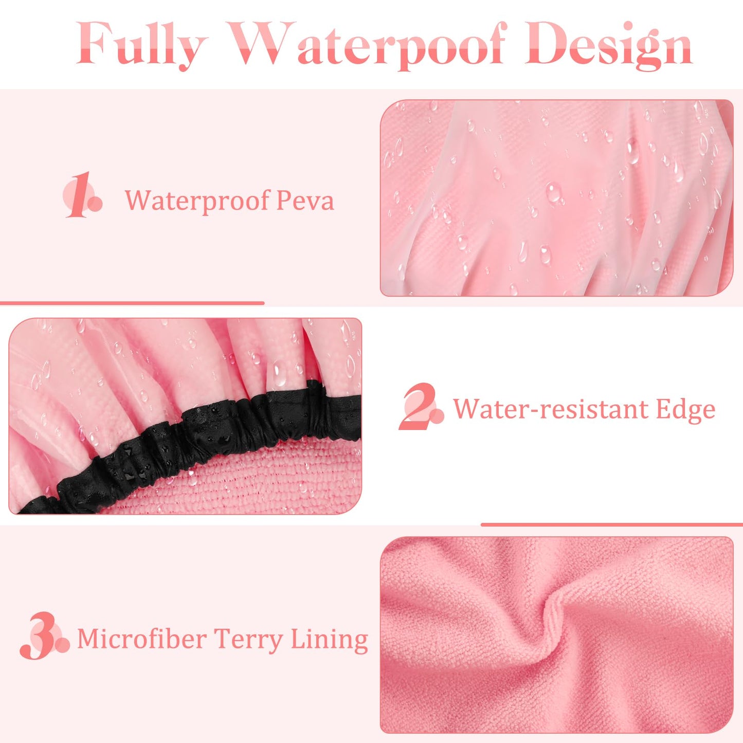 WAMFLUY 2PCS Terry Lined Shower Caps for Women, Reusable Adjustable Shower Cap, Double Layer Extra Large Waterproof Shower Cap for Women Long Hair Beauty and Personal Care WAMFLUY