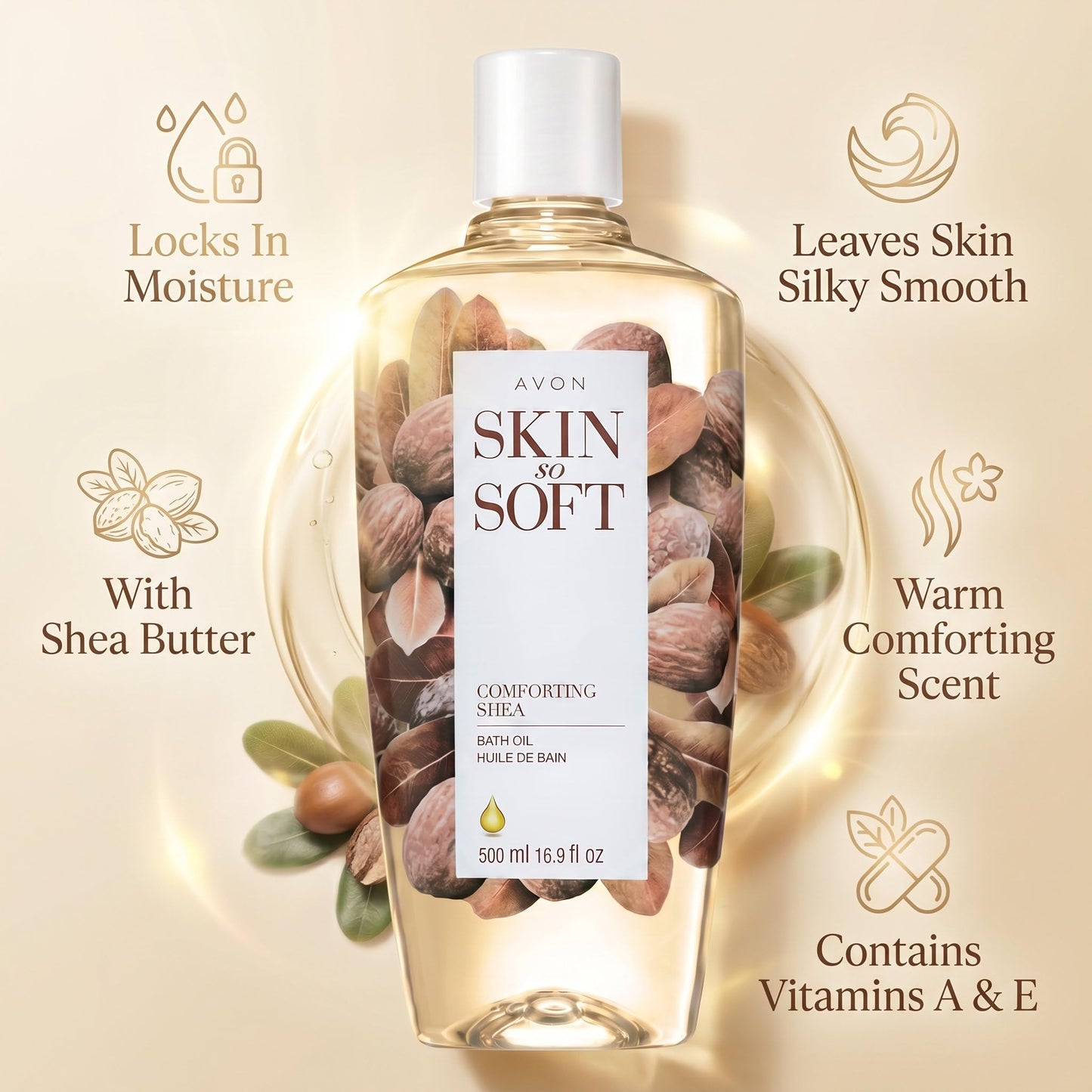 AVON Skin So Soft Comforting Shea Bath Oil, 16.9 fl oz - with Shea Butter, Vitamins A & E - Vanilla, Sandalwood & Musk Scent Beauty and Personal Care AVON