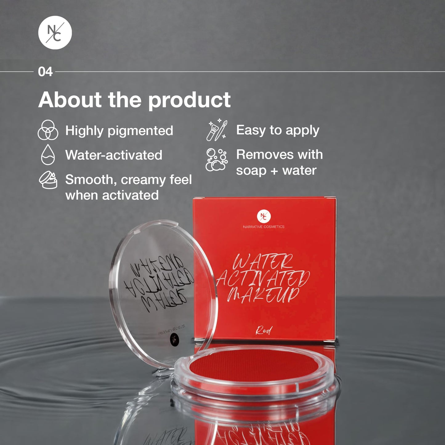 Narrative Cosmetics Water-Activated Face & Body Paint - Highly Pigmented, Long-Lasting Face & Body Paint for SFX, Cosplay, and Artistic Makeup - Red Beauty & Personal Care Narrative Cosmetics
