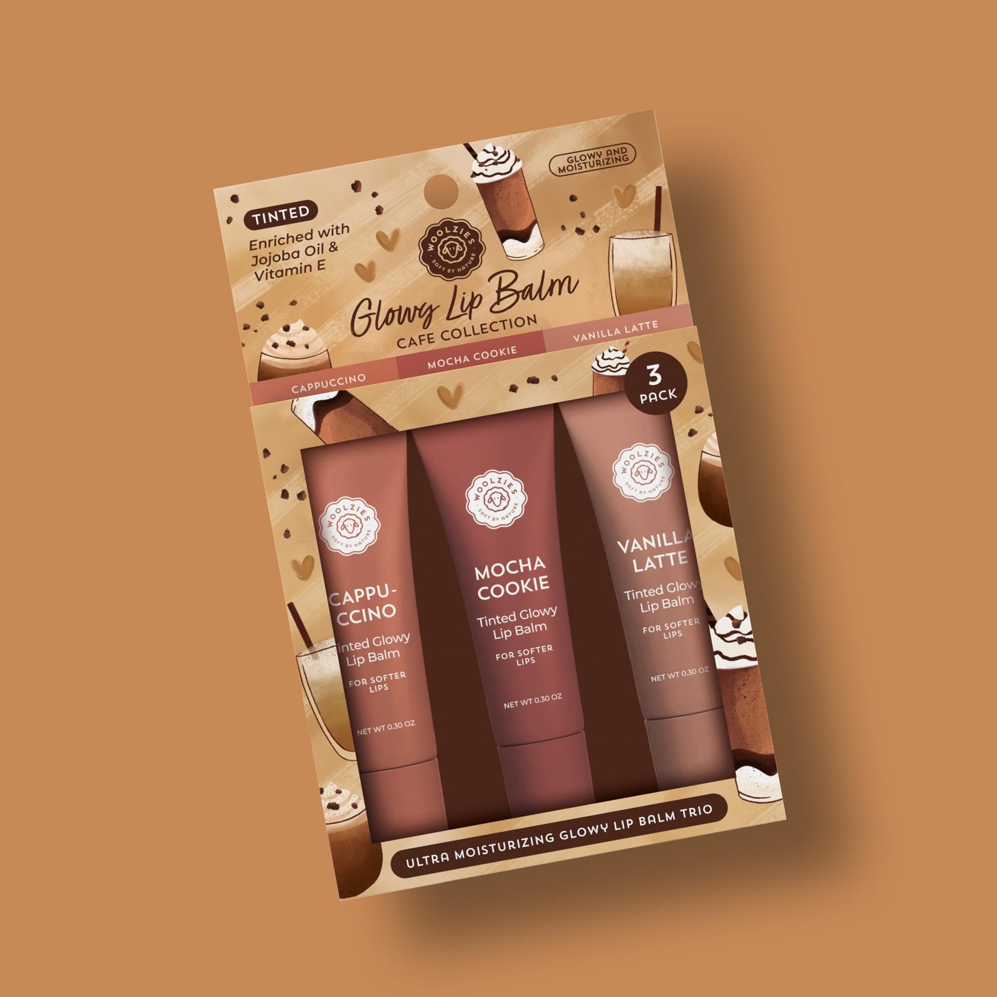 Tinted Glowy Lip Balm Trio - Natural Hydrating Lip Care Set with Vitamin E, Cocoa Butter & Jojoba Oil - Moisturizing, Vegan, Cruelty-Free Lip Balms Beauty and Personal Care Woolzies