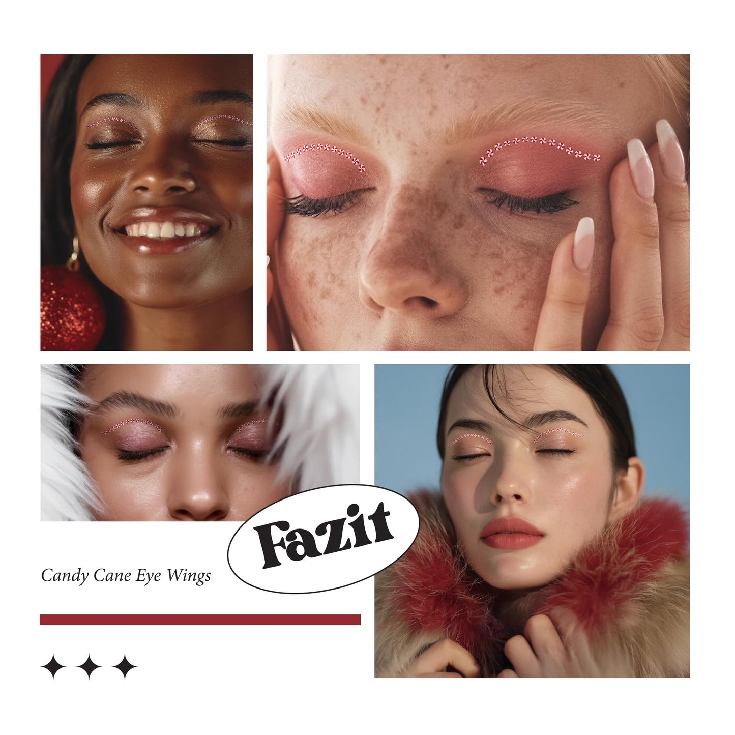Fazit Makeup Patches - Candy Cane Eye Wings - Glow Up Make-Up Patches - Cute Glitter Makeup Accessories For Women - Cosmetic Glitter For Face Beauty & Personal Care Fazit