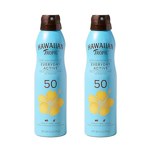 Hawaiian Tropic Everyday Active Spray Sunscreen SPF 50 | Body Sunscreen Spray SPF 50, Sunblock, Oxybenzone Free, 6oz each Twin Pack Beauty & Personal Care Hawaiian Tropic
