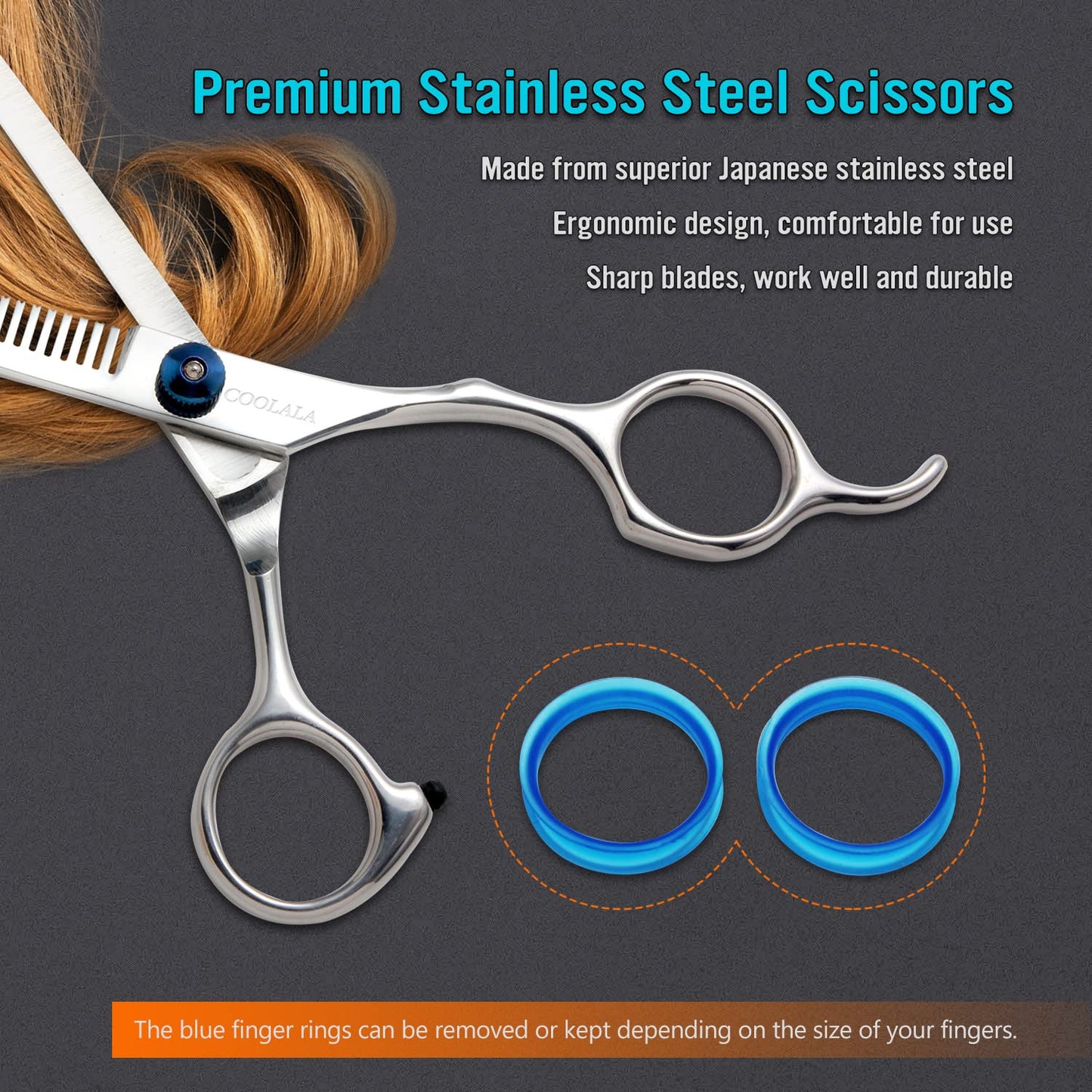 COOLALA Stainless Steel Hair Cutting Scissors Thinning Shears 6.5 Inch Professional Salon Barber Haircut Scissors Family Use for Man Woman Adults Kids Beauty and Personal Care COOLALA