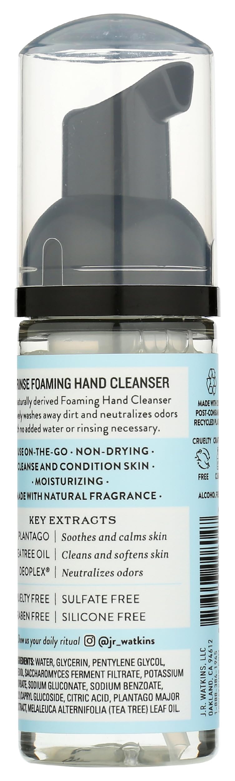 J.R. Watkins No-Rinse Foaming Hand Cleanser - Hand Soap in Pump Dispenser - Bathroom & Kitchen Foam Cleaner - All Natural, Alcohol Free, Unscented Beauty & Personal Care J.R. Watkins