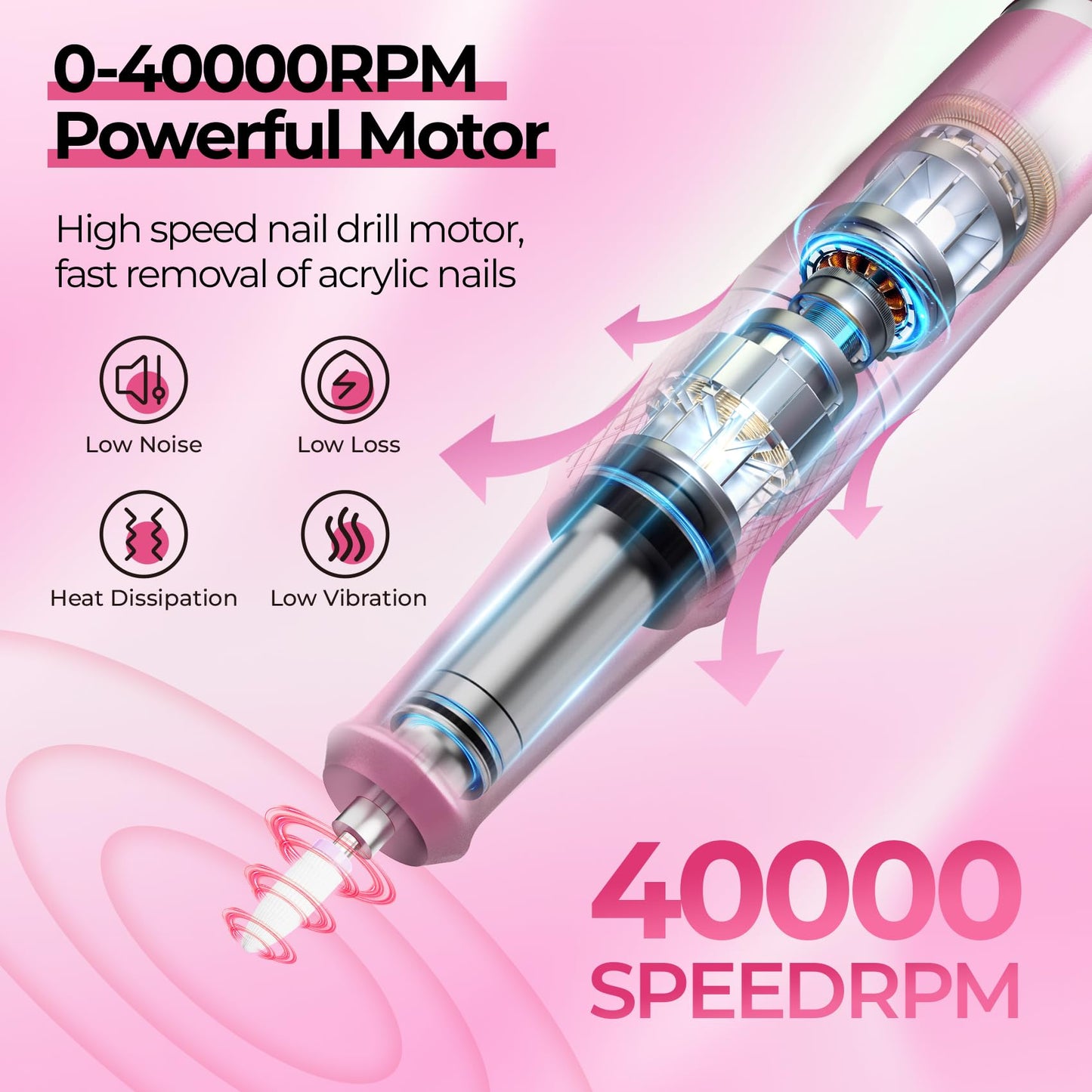 JOSGLOI 40000RPM Electric Nail File Drill Professional Kit, Drill Machine with LCD Display, Manicure Pedicure Polishing Acrylic Gel Nail Grinder Beauty and Personal Care JOSGLOI