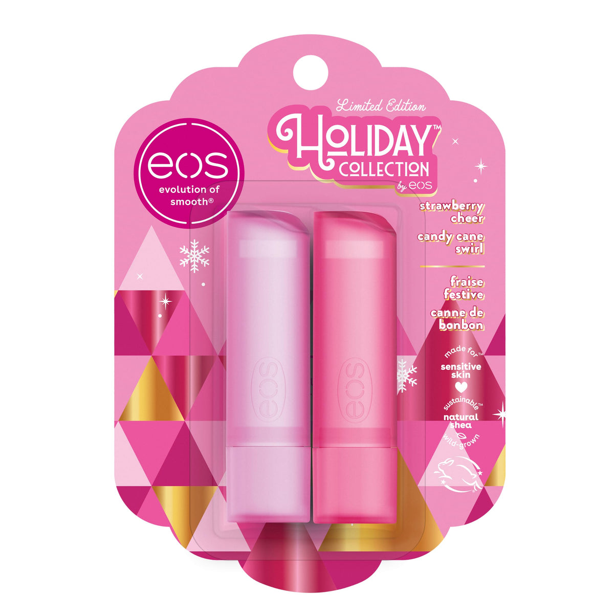 eos Holiday Lip Balm Gift- Strawberry Cheer & Candy Cane Swirl, Stocking Stuffers, All-Day Moisture Lip Care, 0.14 oz, 2-Pack Beauty & Personal Care eos