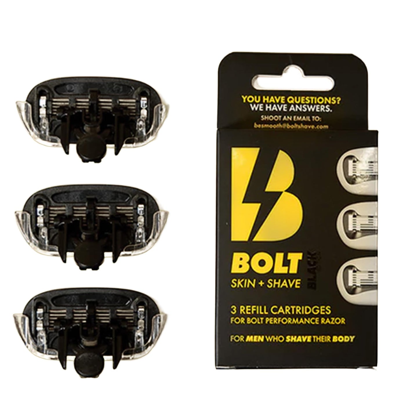 BOLT Skin + Shave - Cartridge Refill Black Edition - 5-Blade Swedish Steel - Aloe & Vit E - Flex Head - Smooth Shave - 3 Refill Cartridges Beauty and Personal Care BOLT SKIN + SHAVE