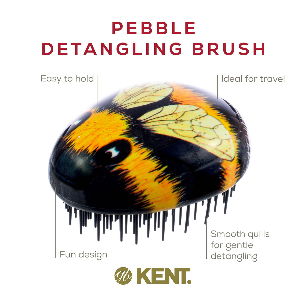 KENT PBEE Bumblebee Pebble Scalp Massager Shampoo Shower Brush, and Travel Size Detangling Brush - Scalp Scrubber for Dandruff and Kids Hair Brush,