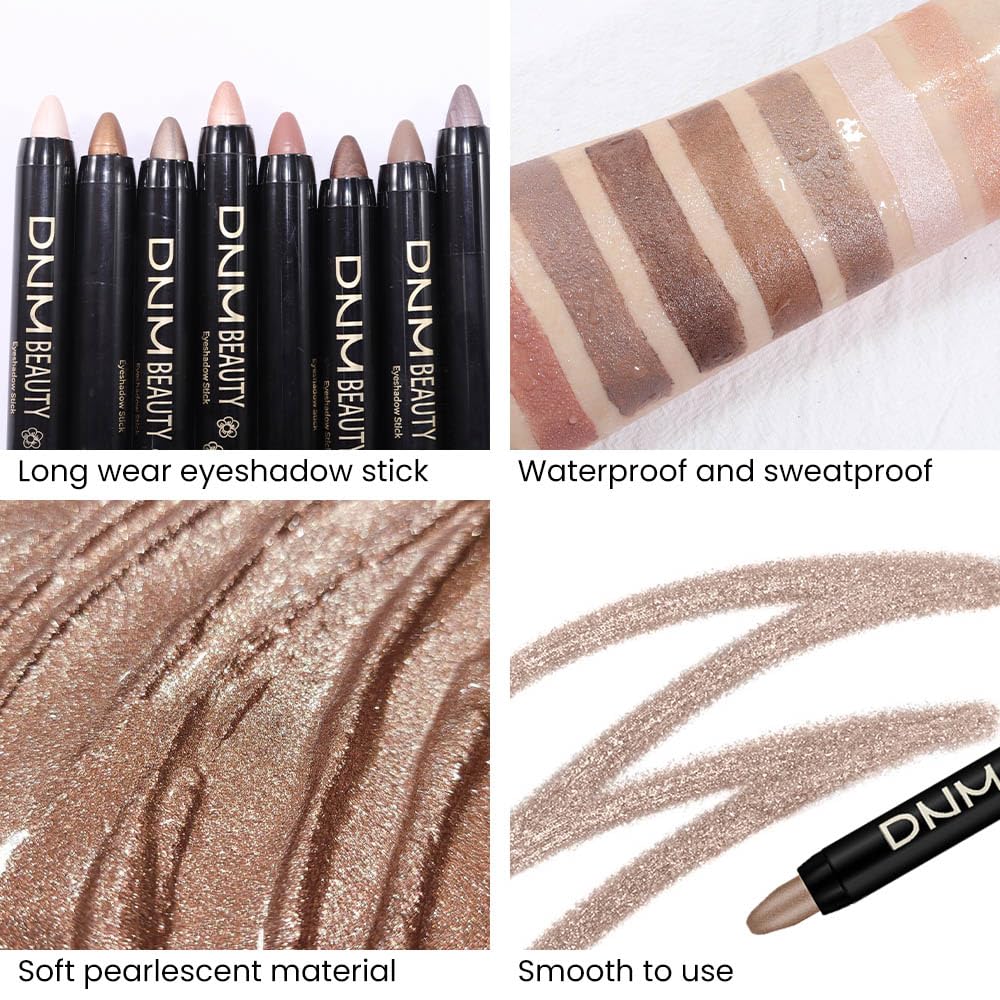 8Pcs Cream Eye Shadow Brightener Stick Makeup Set, Champagne Pearl Taupe Bronze Cocoa Stone Putty Smoky Amethyst Shimmer Matte Eyeshadow Eyeliner Beauty and Personal Care evpct