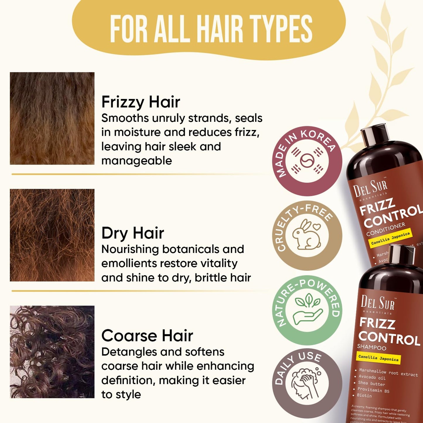 DEL SUR Frizz Control Shampoo and Conditioner Set | 16 fl oz Each | with Camellia Japonica, Shea Butter & Avocado Oil | Smoothing & Anti Frizz Beauty & Personal Care DEL SUR