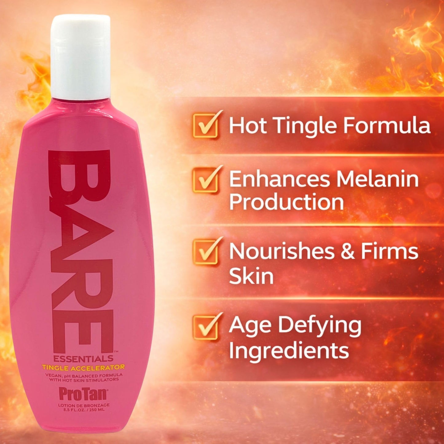 Pro Tan BARE Essentials Tingle Accelerator Tanning Lotion 8.5 fl oz - Vegan DHA, Bakuchiol, Aloe, Coconut Oil, Jojoba & Vitamins B C E - Indoor Beauty & Personal Care Pro Tan