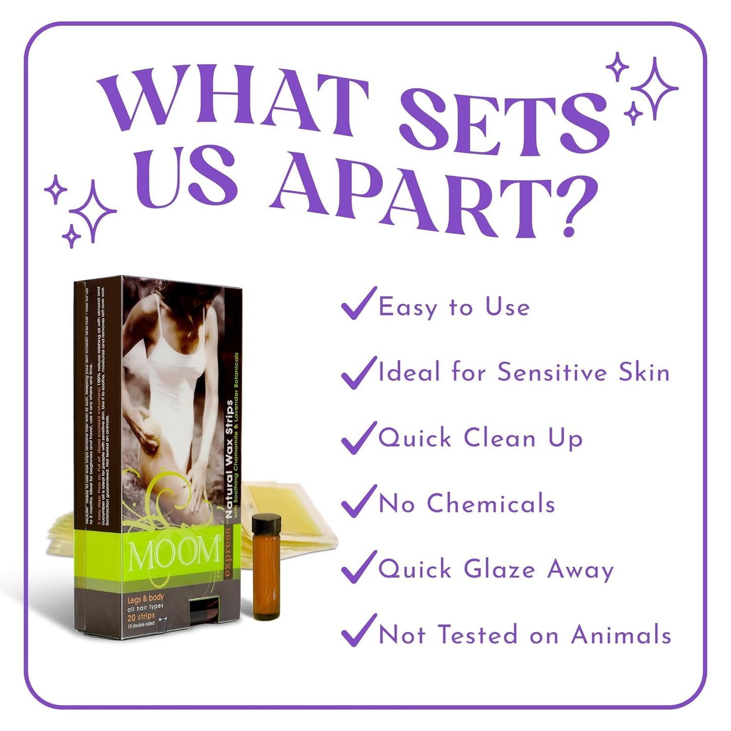 MOOM Express Ready to Use Wax Strips for Hair Removal - Body & Leg Wax Strips - Waxing Strips for women with Chamomile & Lavender and 0.27 Finishing Beauty and Personal Care MOOM