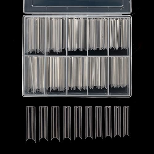 Square C Curve Extra Long Nail Tips, Half Cover Clear Acrylic Fake Nail Tips, Press On Nail False Nails with Case for Nail Salons and DIY Nail Art Beauty & Personal Care Defuber