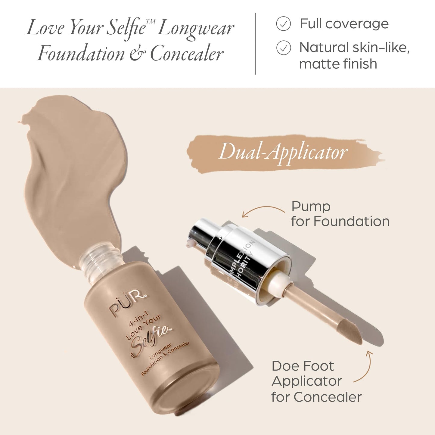 PÜR MINERALS 4-in-1 Love Your Selfie Longwear Foundation and Concealer - Unique, Dual-Applicator Component - Covers Blemishes and Imperfection Beauty & Personal Care PÜR MINERALS