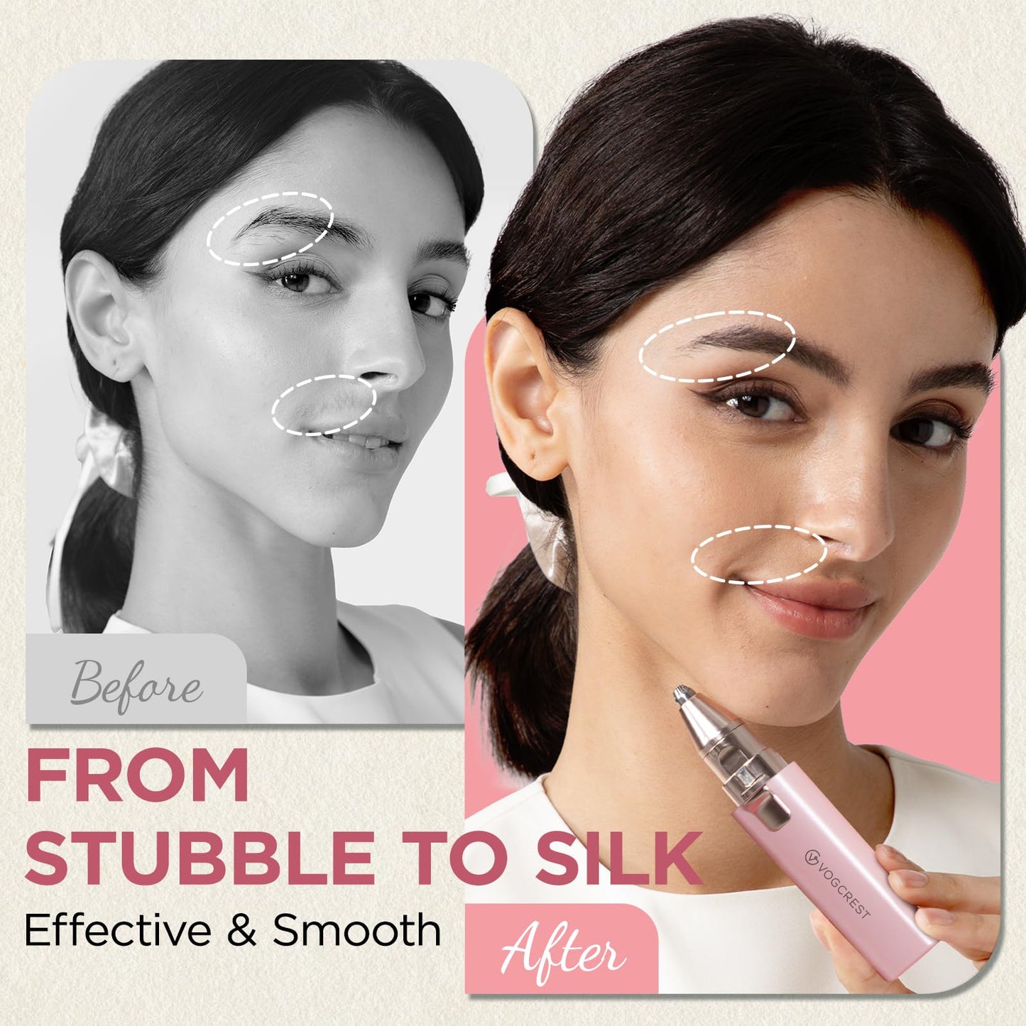 Rechargeable Facial Hair Remover for Women: 2 in 1 Electric Eyebrow and Facial Hair Remover - Suitable for Middle-aged Women’s Eyebrow, Chin, Beauty and Personal Care VG VOGCREST