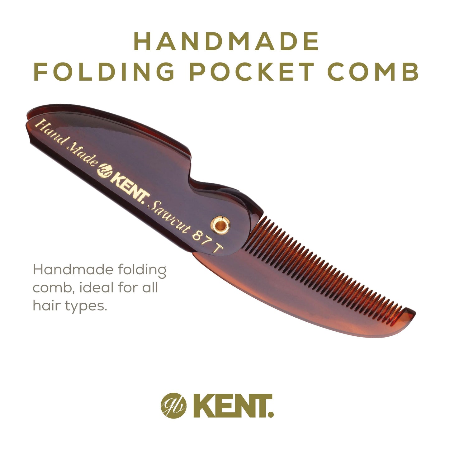 Kent 87T Handmade Folding Pocket Comb for Men, Fine Tooth Hair Comb Straightener for Everyday Grooming Styling Hair, Beard or Mustache, Use Dry or Beauty and Personal Care KENT