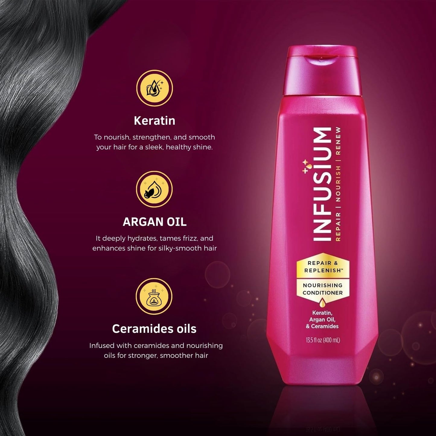 Infusium Repair and Replenish Nourishing Conditioner - Hair Conditioner with Keratin, Argan Oil, and Ceramides - Suitable for All Hair Types - 13.5 oz Beauty & Personal Care Infusium