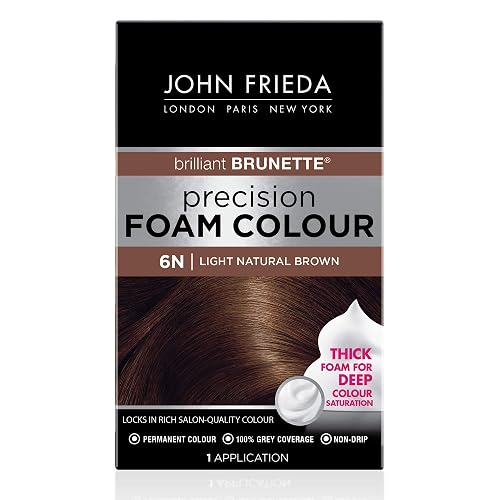 John Frieda Precision Foam Colour, Light Natural Brown 6N, Full-Coverage Hair Color Kit, Anti-Fade Gray Coverage, Deep Color Saturation Hair Dye, 1 Beauty & Personal Care John Frieda